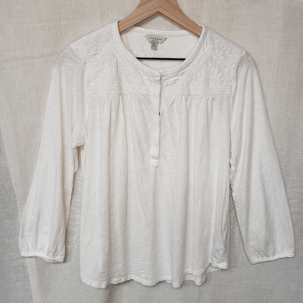Lucky Brand | Embroidered Henley Top | Size Large